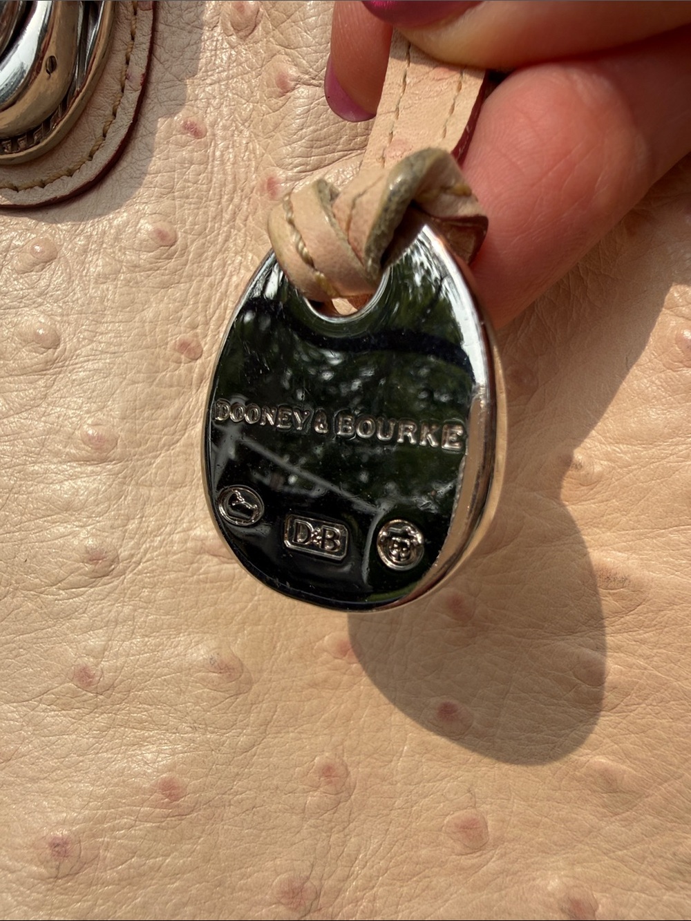 Dooney & Bourke Ostrich Embossed Leather Satchel Tote Push Lock - Picture 9 of 15